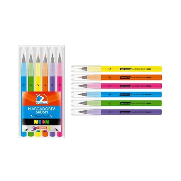 Marcador punta pincel neon caja x6 unidades Ezco