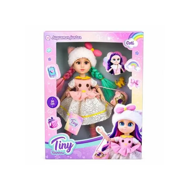 Muñeca Tiny rainbow 30 cm con accesorios en caja 26x34x7 cm