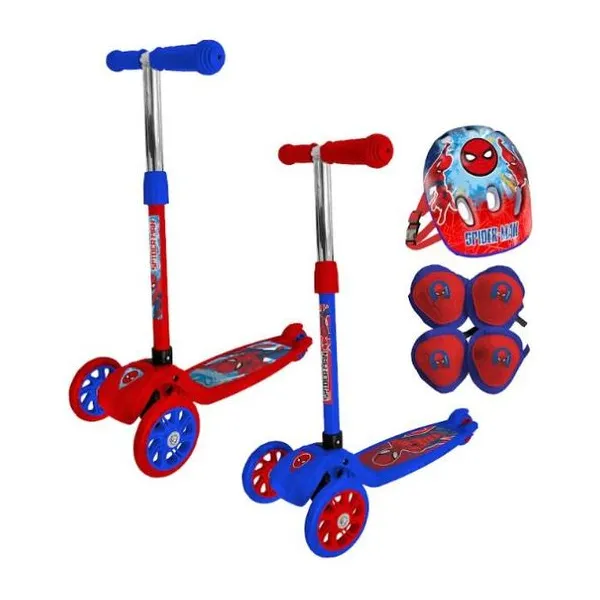 Monopatin Spiderman + kit de seguridad 73 57 12 cm (hasta 35 kg)