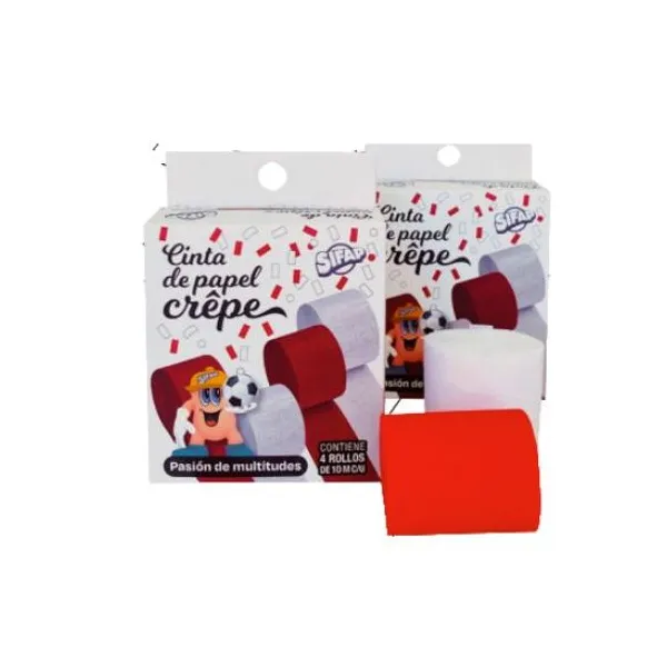 Cinta de papel crepe Sifap rojo y blanco x4 rollos de 10 mts