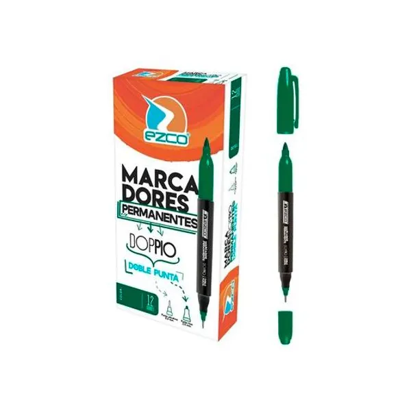 Marcador permanente doppio verde duo caja x12 Ezco 4032