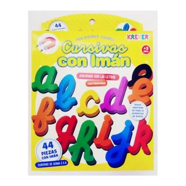 Caja x45 letras cursivas de goma eva integramente imantados en toda la superfic