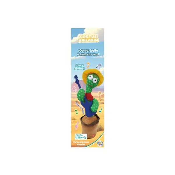 Cactus bailarin con luz y sonido carga usb en caja 10x33x10 cm modelos surtidos