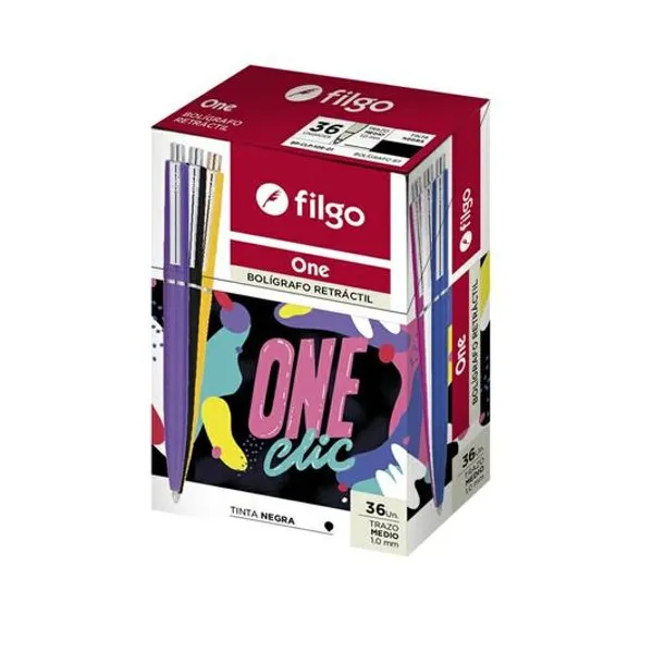 Bolígrafo retractil 1 mm one caja x36 unidades Filgo - on