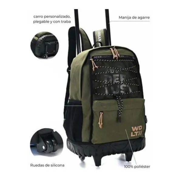Mochila carro wanderteam 46x31x18 cm 18 pulg. verde militar