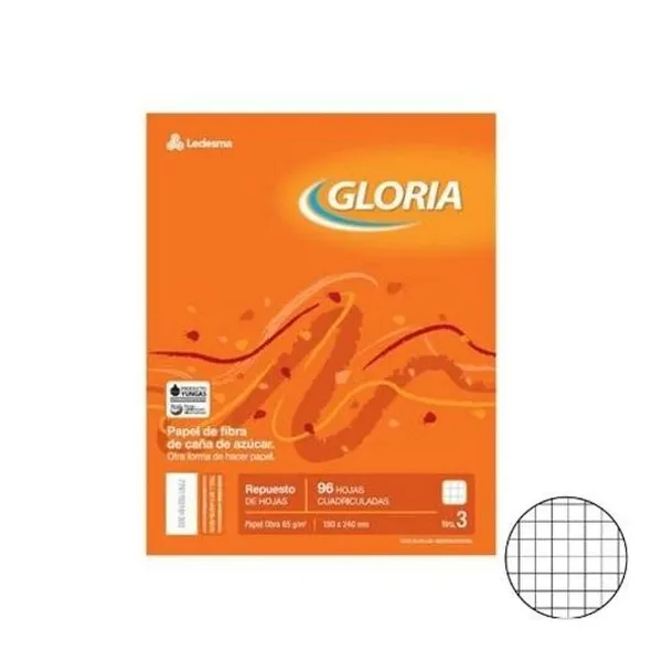 Repuesto carta cuadriculado 96h Gloria