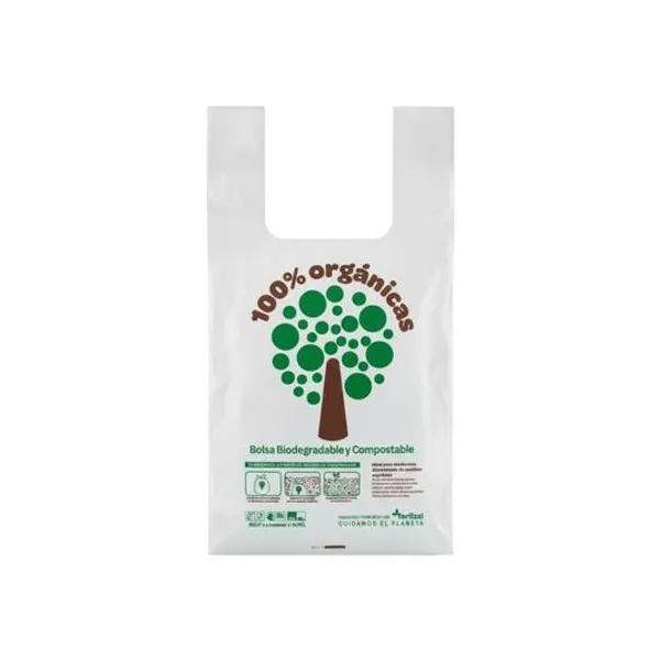 Bolsa camiseta biodegradable compostable 40x50 cm x50 unidades