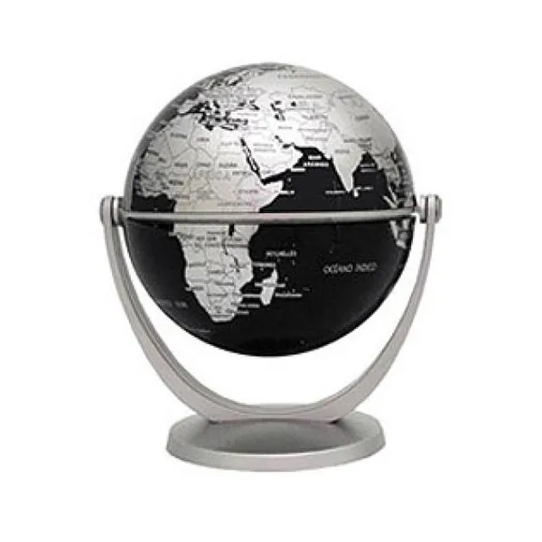 Globo terraqueo 10 cm base plast. negro y plateado