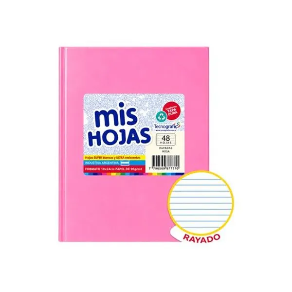 Cuaderno 19x24 rayado 48 hojas tapa dura rosa araña mis hojas