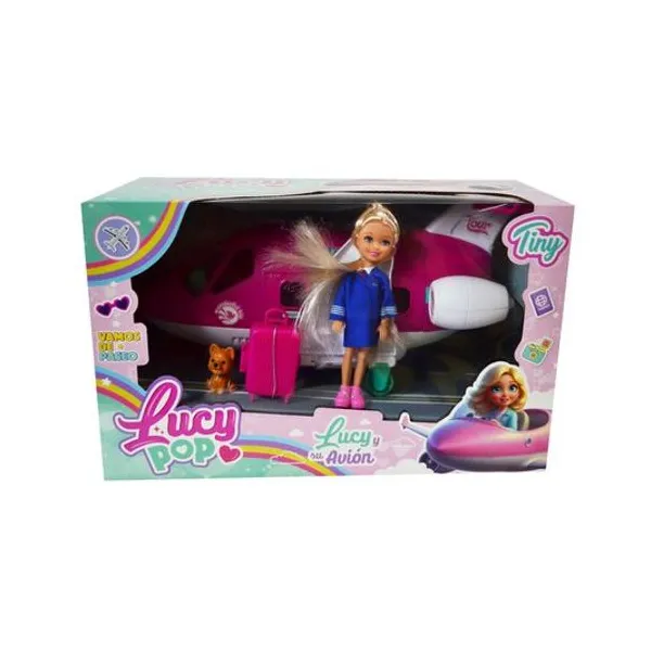 Muñeca mini lucy pop y su avión en caja 32x20x17 cm