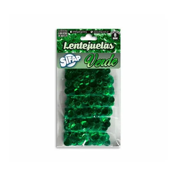 Lentejuela verde 3 g en sobre x5 unidades Sifap - lentejver