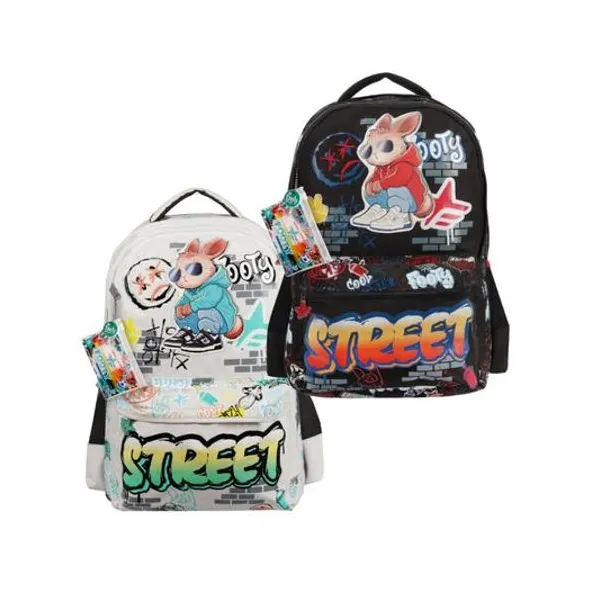 Mochila 18" espalda street style con bolígrafos x1 colores surtidos footy