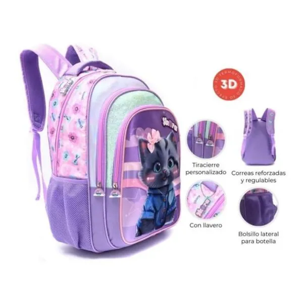 Mochila 18" think happy pets bruma termoformada con llavero 32 x45 x15