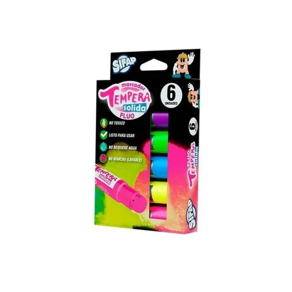 Témpera solida fluo x6 unidades Sifap - tempsolfluo