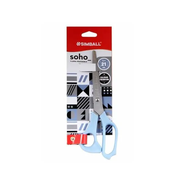 Tijera de acero soho azul 21 cm blister x unidad Simball