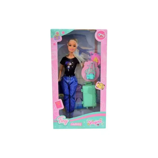 Muñeca Tiny viajera 4 piezas en caja 33x20x5.5 cm