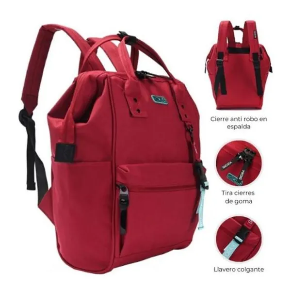 Mochila roja boca de pez eve con llavero correa 40 25 18 cm 16 pulgadas