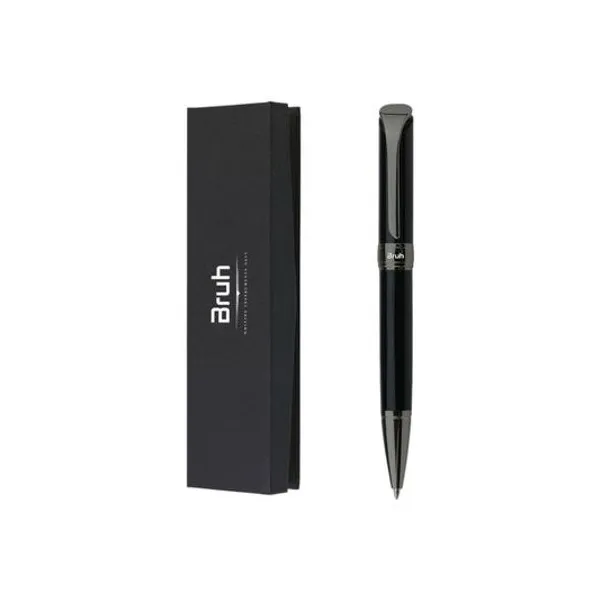 Bolígrafo retractil azul munich cuerpo negro con estuche bruh