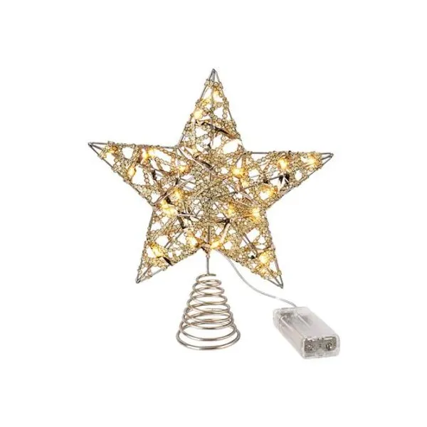 Puntal estrella con cadena dorada y luz a pila 20x25 cm x1