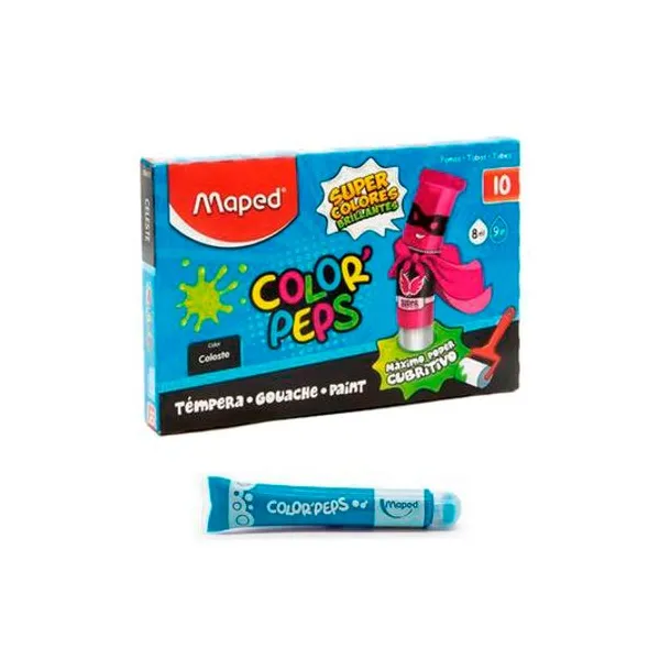 Témpera color peps celeste burbuja 8 ml caja x10 Maped