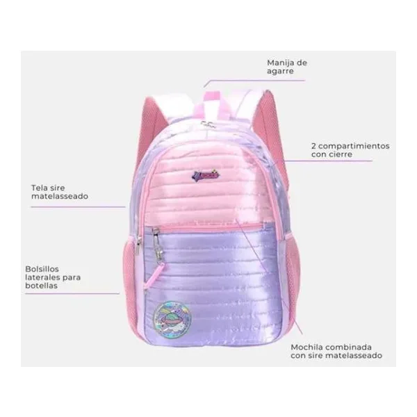 Mochila think happy mellow matelasse sky full con llavero rosa 30x42.5x15 cm