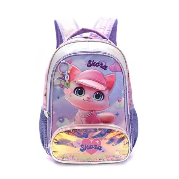 Mochila 18" espalda gatito 3d con llavero Skora