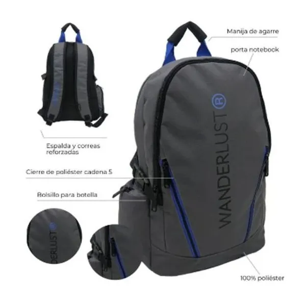 Mochila urban mode 46x33x15 cm 18 pulg. cierres azul/gris