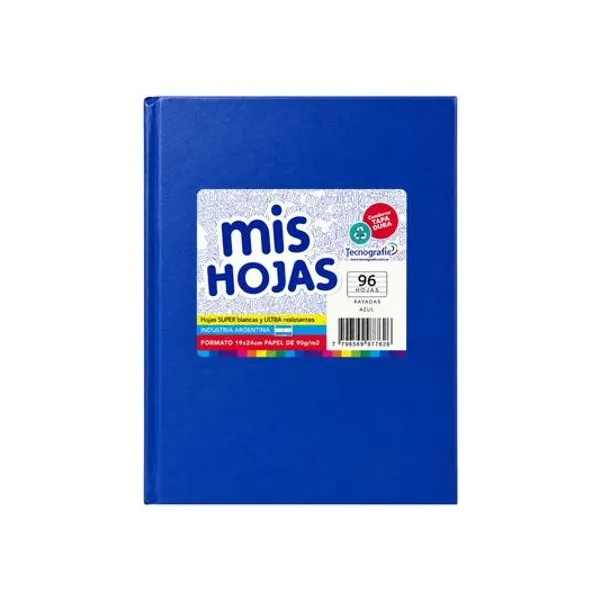 Cuaderno 19x24 rayado 96h tapa dura azul araña mis hojas