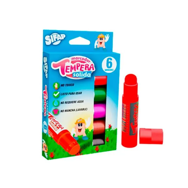 Témpera solida Sifap est.x 6 col.clasicos