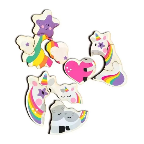 Rompecabezas x4 de 3 y 4 piezas - unicornios