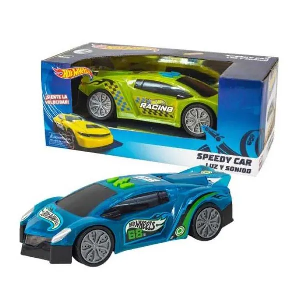 Hot Wheels vehículo de 22 cm con luces y sonidos. 2 surtidos: amarillo y azul