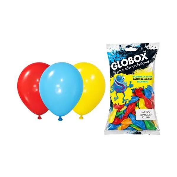 Globo 5" liso estandar surtido bolsa x50 globox