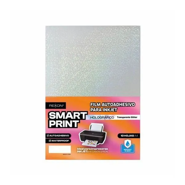 Film autoadhesivo para inkjet a4 transparente holografico glitter x10 hojas rexon