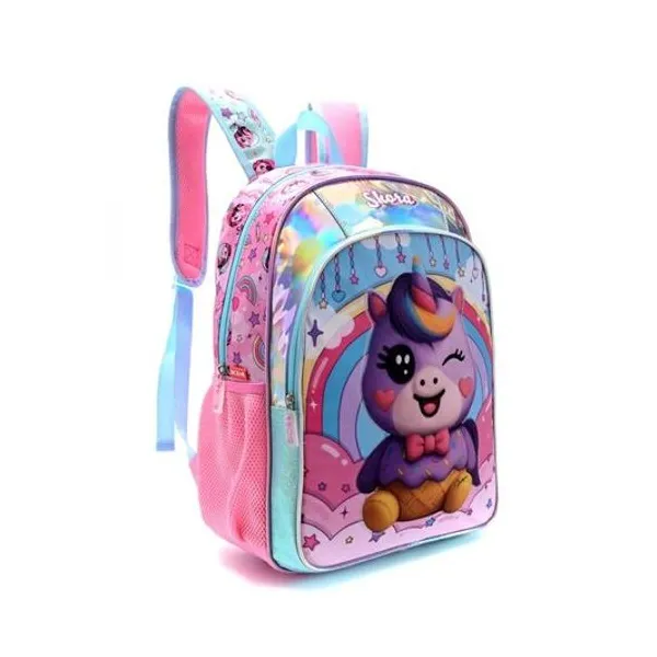 Mochila 16" espalda unicornio helado con llavero Skora