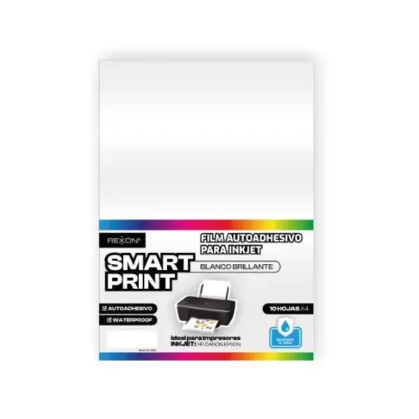 Film autoadhesivo para inkjet rexon blanco brillante a4 x10 hjs.