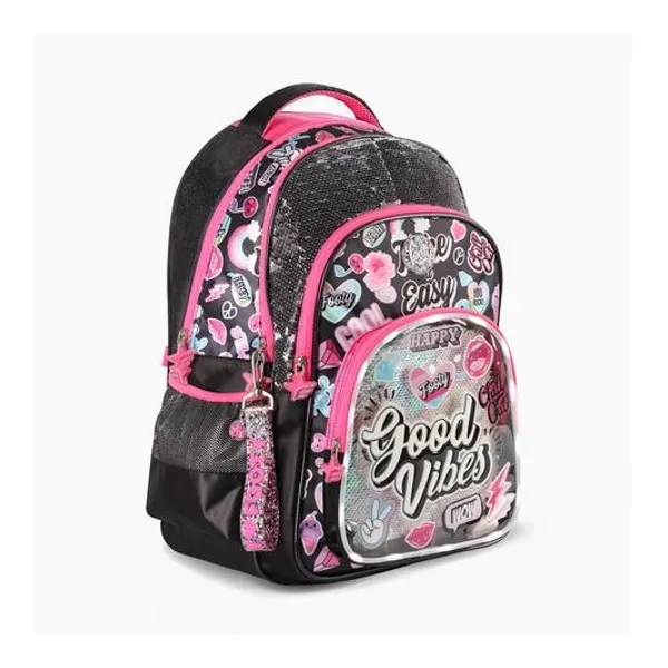 Mochila 18" espalda good vibes con luz led x unidad colores surtidos footy