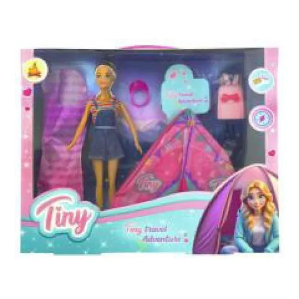 Muñeca Tiny campamento con bolsa de dormir 40 33 cm