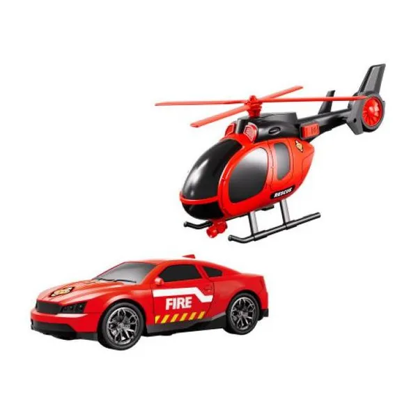 Auto y helicóptero de rescate. a fricción