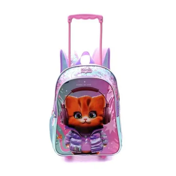 Mochila 16" con carro pets gatita con llavero Skora