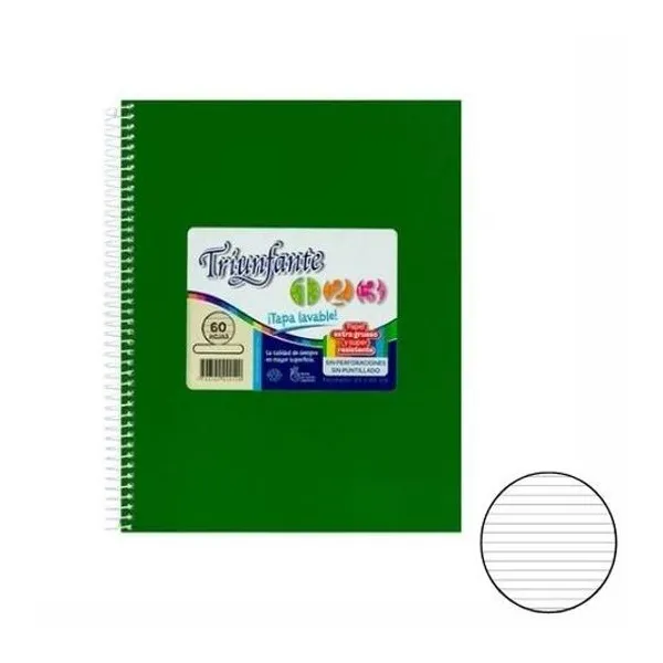Cuaderno 21x27 cm rayado 60 hojas tapa dura con espiral sin puntillado 123 Triunfante