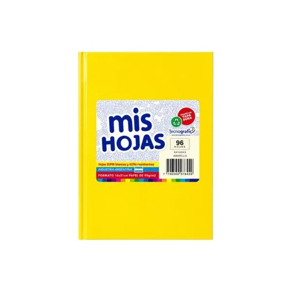 Cuaderno 16x21 rayado 96 hojas tapa dura amarillo araña mis hojas