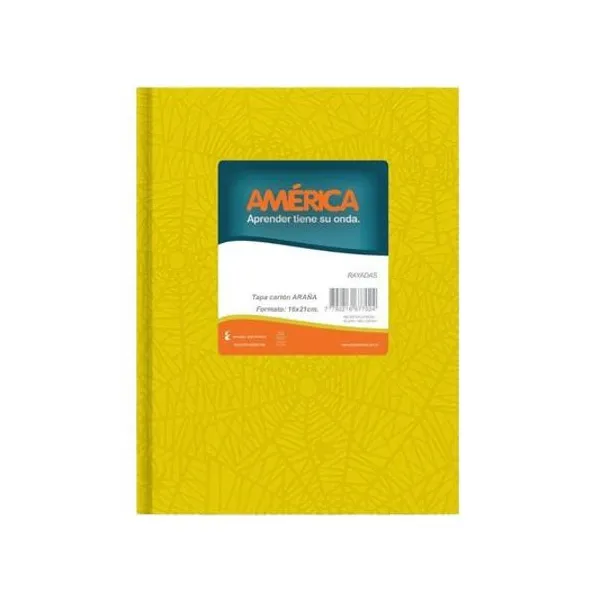 Cuaderno 16x21 rayado t/d amarillo 42h América