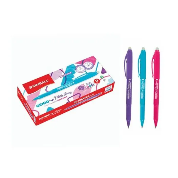 Bolígrafo roller gel borrable genio plus fancy 3 colores caja x12 unidades Simball