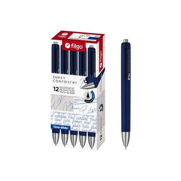 Bolígrafo retractil glider super confort 1.0 mm azul caja x12 Filgo