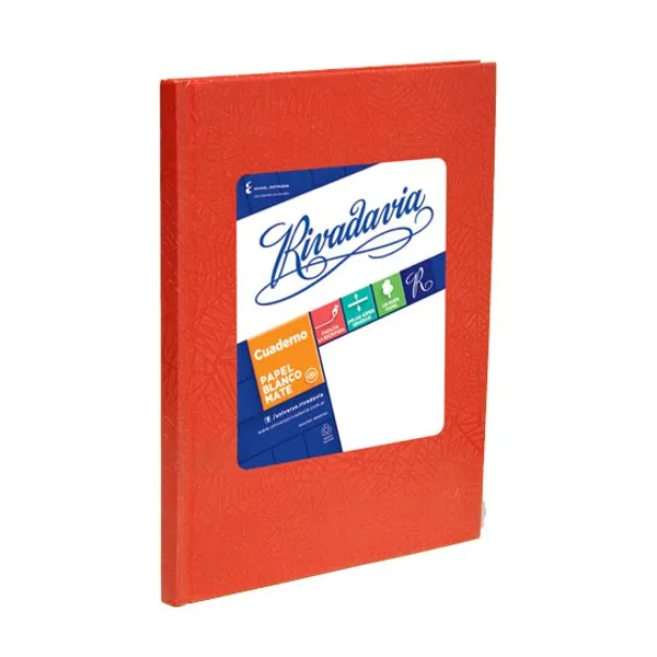 Cuaderno tapa dura Rivadavia forr. x50 hs.ray. rojo