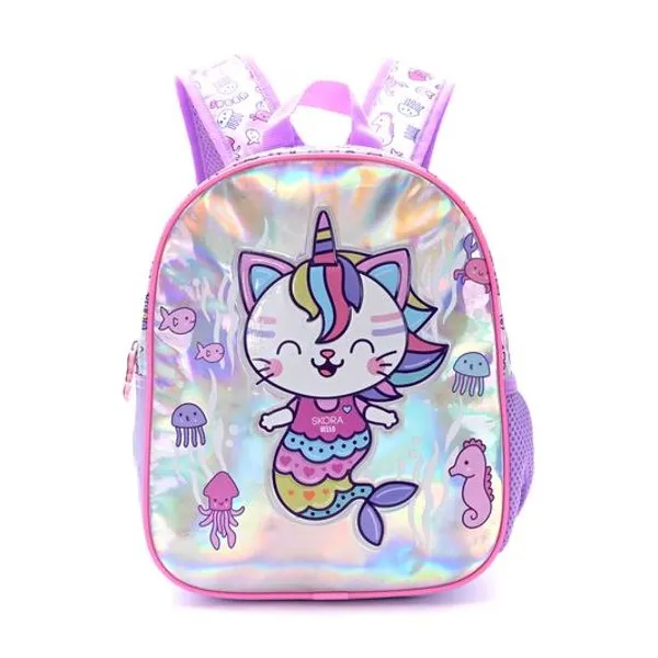 Mochila 12" espalda gato/unicornio tornasol Skora