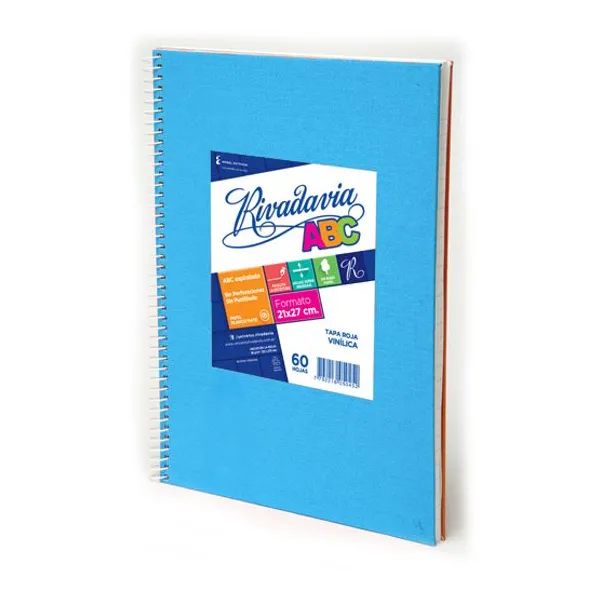Cuaderno espiral a4 Rivadavia abc vinílico 60 hs.raya celeste