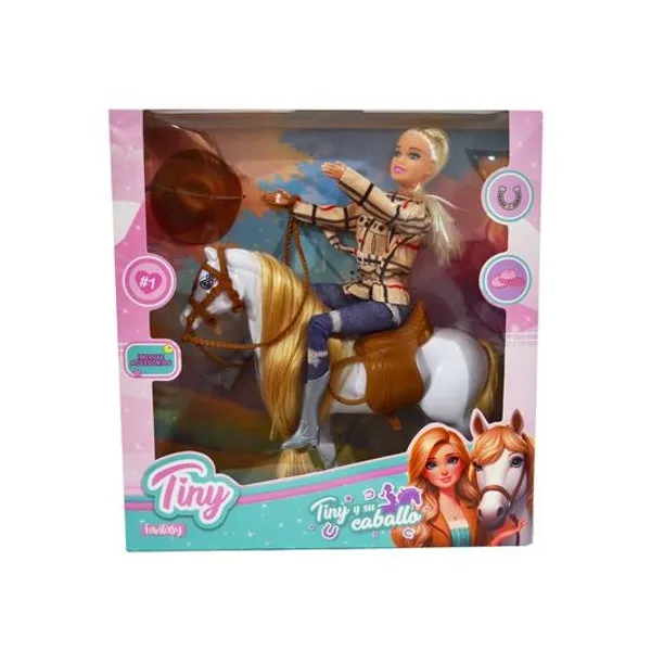 Muñeca Tiny y su caballo en caja 30x31 cm