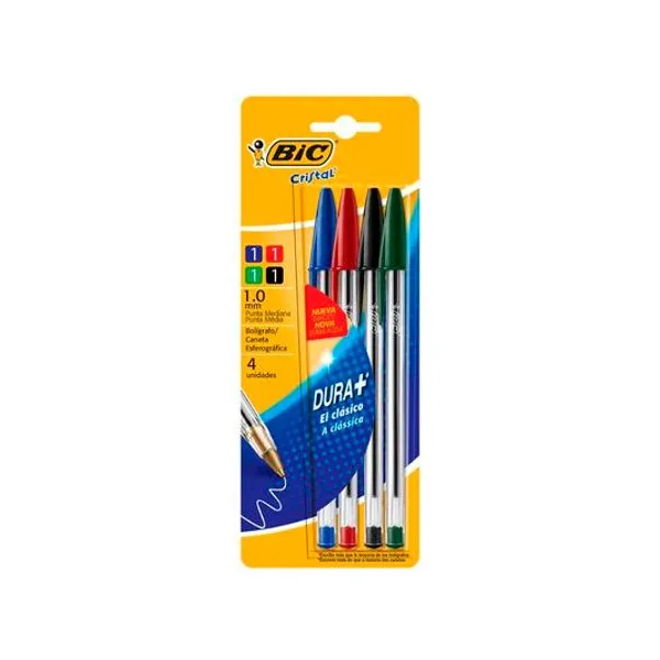 Bolígrafo cristal 1.0 mm surtido blister x4 unidades BIC