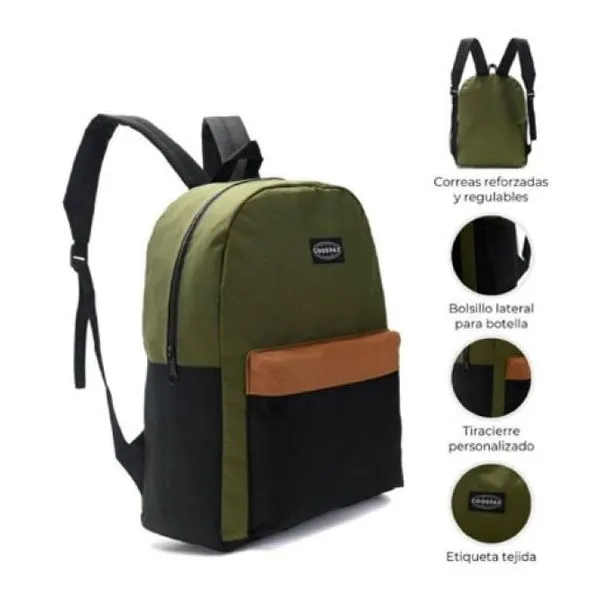 Mochila cierre combinación verde militar,caramelo y negro 43 x30 x17 cm 17
